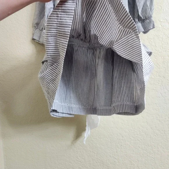 VTG Mousefeathers Size 6 Grey White Striped Lace Collar Puff Sleeve Ruffle Dress - Picture 15 of 16